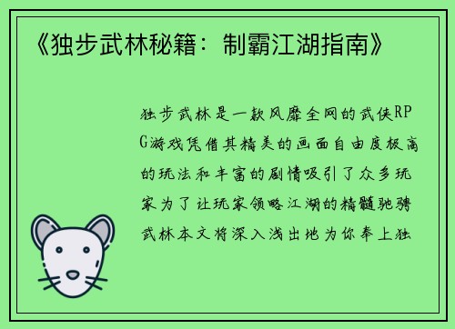 《独步武林秘籍：制霸江湖指南》